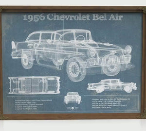 1956 Chevrolet Bel Air Blueprint Art Print — Car Lover Gift