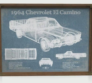 1964 Chevrolet El Camino Blueprint Art Print — Car Lover Gift