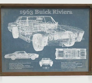 1963 Buick Riviera Blueprint Art Print — Car Lover Gift