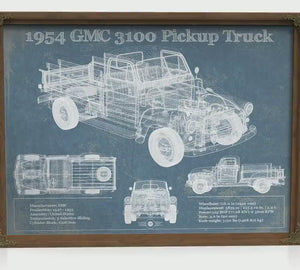 1954 GMC 3100 Blueprint Truck Print — Gift for Him