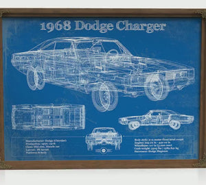 1968 Dodge Charger Blueprint Art Print — Car Lover Gift
