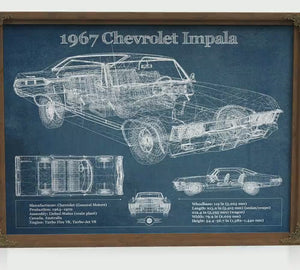 1967 Chevrolet Impala Blueprint Art Print — Car Lover Gift