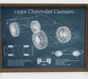 1992 Chevrolet Camaro Blueprint Art Print — Car Lover Gift