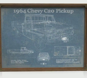 1964 Chevrolet C20 Blueprint Truck Print — Gift for Him