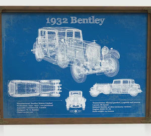 1932 Bentley Blueprint Art Print — Car Lover Gift