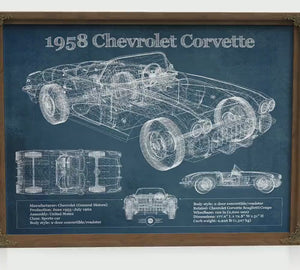 1958 Chevrolet Corvette C1 Blueprint Art Print — Car Lover Gift