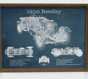 1930 Bentley Blueprint Art Print — Car Lover Gift