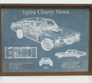 1969 Chevrolet Nova SS Blueprint Art Print — Car Lover Gift