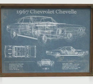 1967 Chevrolet Chevelle Blueprint Art Print — Car Lover Gift