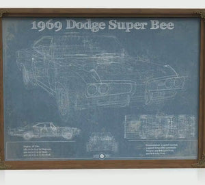 1969 Dodge Super Bee Blueprint Art Print — Car Lover Gift