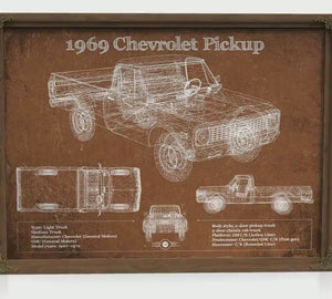 1969 Chevy Shortbox Blueprint Truck Print — Gift for Him