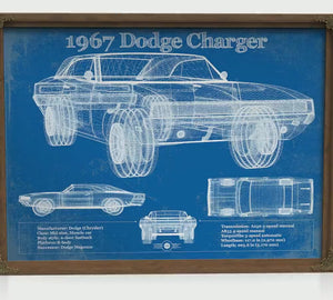 1967 Dodge Charger Blueprint Art Print — Car Lover Gift