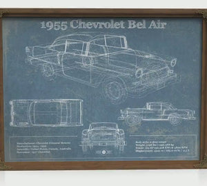 1955 Chevrolet Bel Air Blueprint Art Print — Car Lover Gift