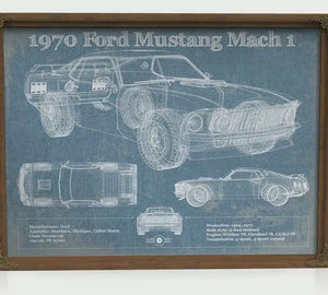 1970 Ford Mustang Mach Blueprint Art Print — Car Lover Gift