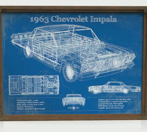 1963 Chevrolet Impala Blueprint Art Print — Car Lover Gift
