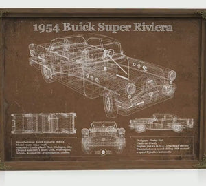 1954 Buick Super Riviera Blueprint Art Print — Car Lover Gift