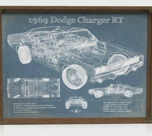 1969 Dodge Charger R/T Blueprint Art Print — Car Lover Gift