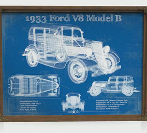 1933 Ford V8 Model B Blueprint Art Print — Car Lover Gift