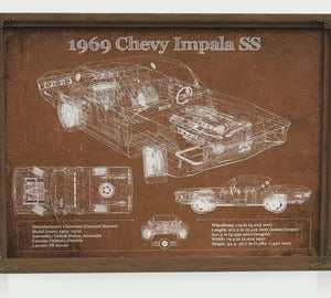 1969 Chevy Impala SS Blueprint Art Print — Car Lover Gift