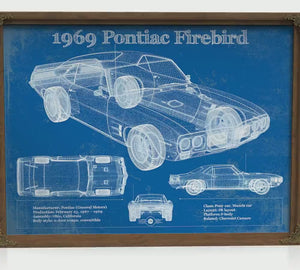 1969 Pontiac Firebird 400 Blueprint Art Print — Car Lover Gift