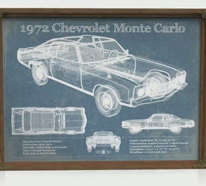 1972 Chevrolet Monte Carlo Blueprint Art Print — Car Lover Gift