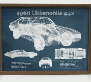1968 Oldsmobile 442 Blueprint Art Print — Car Lover Gift