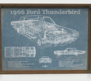 1966 Ford Thunderbird Blueprint Art Print — Car Lover Gift