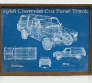 1968 Chevy C10 Pickup Panel Blueprint Truck Print — Gift for Him