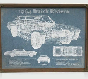 1964 Buick Riviera Blueprint Art Print — Car Lover Gift