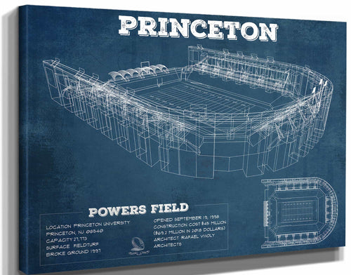 14" x 11" / Stretched Canvas Wrap Cutler West Princeton Tigers Football Art - Vintage Powers Field Blueprint Wall Art