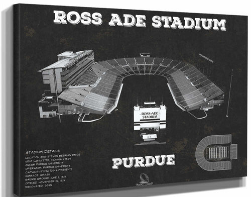 14" x 11" / Stretched Canvas Wrap Cutler West Purdue Boilermakers - Ross-Ade Vintage Football Stadium Black Art Print