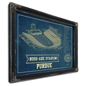 Purdue Boilermakers - Ross-Ade Football Stadium Print in a distressed Vintage Black wood frame with ornate corners