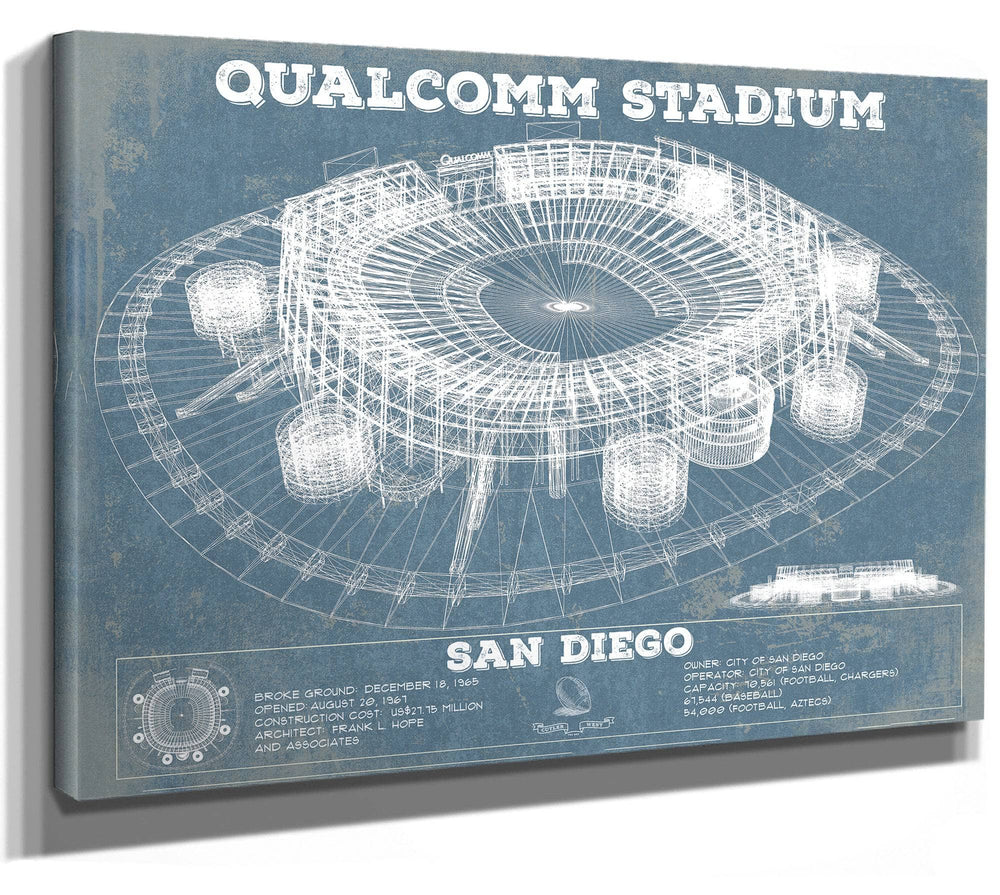 14" x 11" / Stretched Canvas Wrap Cutler West Qualcomm Stadium - San Diego Stadium - Vintage San Diego State Aztecs Football Print
