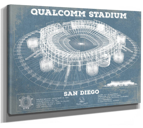 14" x 11" / Stretched Canvas Wrap Cutler West Qualcomm Stadium - San Diego Stadium - Vintage San Diego State Aztecs Football Print