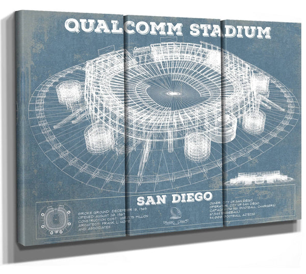 36" x 24" / 3 Panel Canvas Wrap Cutler West Qualcomm Stadium - San Diego Stadium - Vintage San Diego State Aztecs Football Print