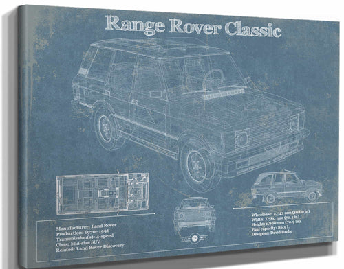 14" x 11" / Stretched Canvas Wrap Cutler West Range Rover Classic Vintage Blueprint Auto Print