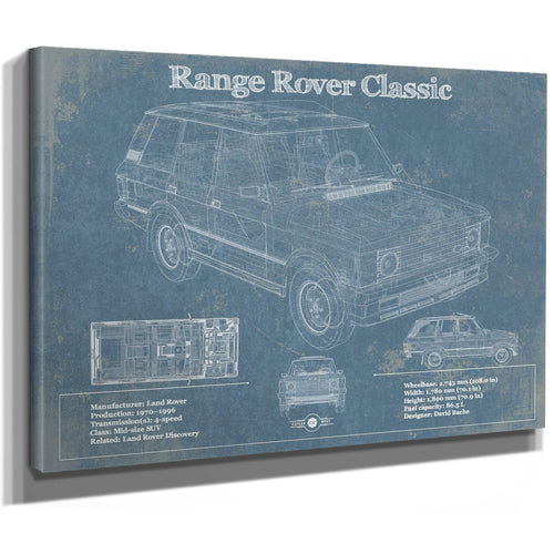 Range Rover Blueprint Art Print as a stretched canvas wrap with gallery wrapped edges