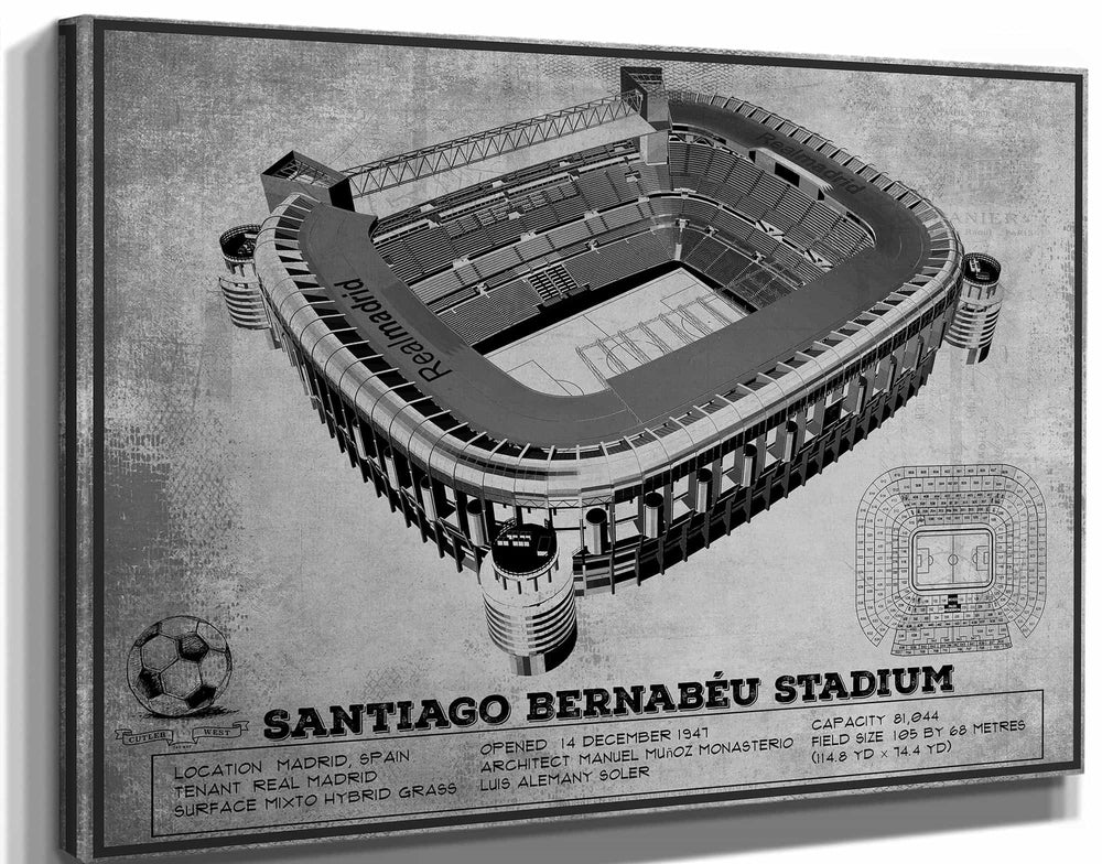 14" x 11" / Stretched Canvas Wrap Cutler West Real Madrid Football Club - Santiago Bernabéu Stadium Stadium Soccer Team Color Print