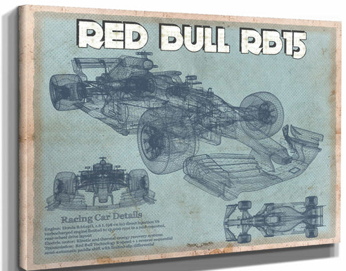 14" x 11" / Stretched Canvas Wrap Cutler West Red Bull RB15 2019 Blueprint Formula One Race Car Print