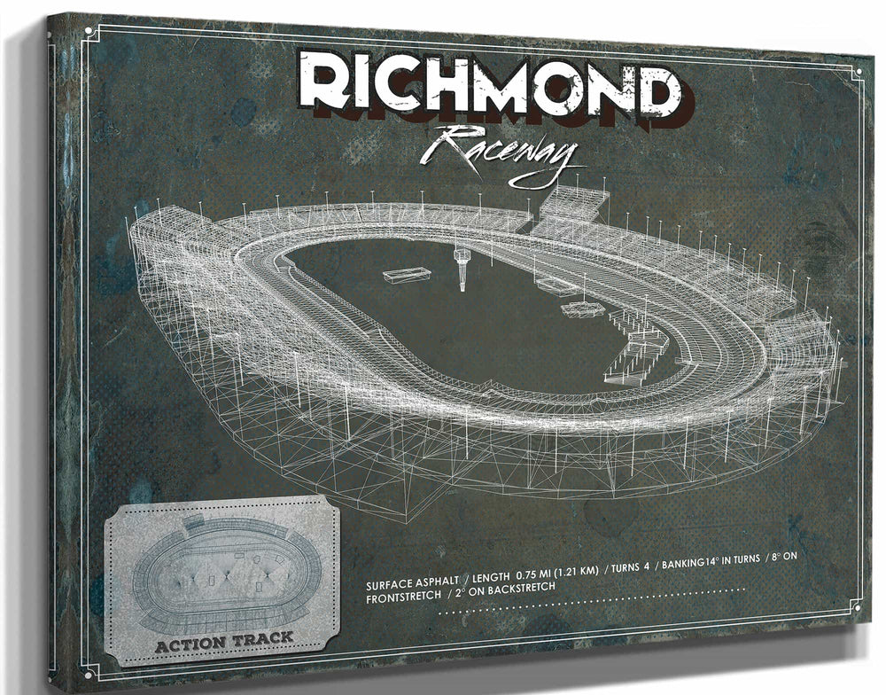 14" x 11" / Stretched Canvas Wrap Cutler West Richmond Raceway NASCAR Race Track Print