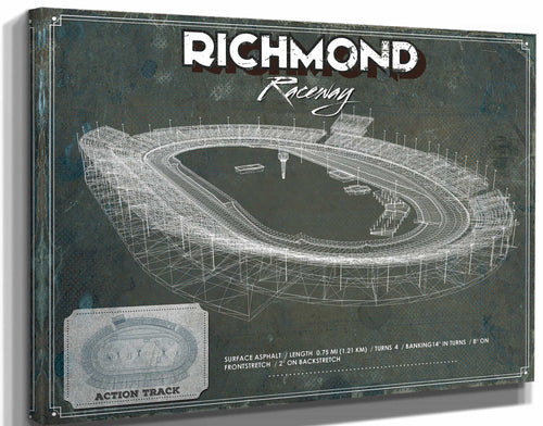 14" x 11" / Stretched Canvas Wrap Cutler West Richmond Raceway NASCAR Race Track Print