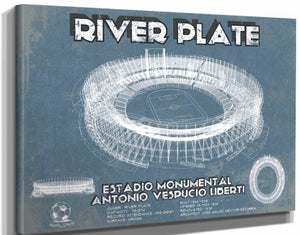 14" x 11" / Stretched Canvas Wrap Cutler West River Plate Estadio Monumental Antonio Vespucio Liberti Blueprint Soccer Print