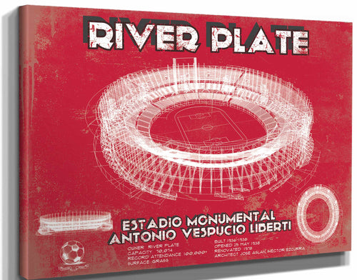 14" x 11" / Stretched Canvas Wrap Cutler West River Plate Estadio Monumental Antonio Vespucio Liberti Team Color Blueprint Soccer Print