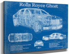 14" x 11" / Stretched Canvas Wrap Cutler West Rolls Royce Ghost 2018 Vintage Blueprint Auto Print