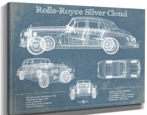 14" x 11" / Stretched Canvas Wrap Cutler West Rolls Royce Silver Cloud Vintage Blueprint Auto Print