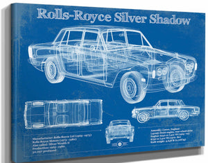 14" x 11" / Stretched Canvas Wrap Cutler West Rolls Royce Silver Shadow Vintage Blueprint Auto Print