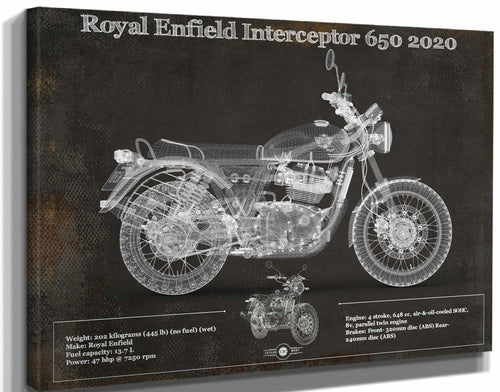 14" x 11" / Stretched Canvas Wrap Cutler West Royal Enfield Interceptor 650 2020 Blueprint Motorcycle Patent Print