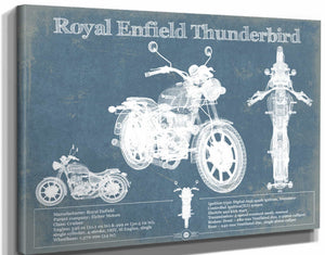 14" x 11" / Stretched Canvas Wrap Cutler West Royal Enfield Thunderbird Blueprint Motorcycle Patent Print