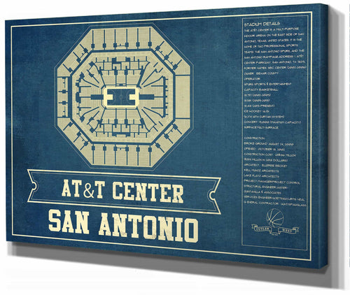 14" x 11" / Stretched Canvas Wrap Cutler West San Antonio Spurs - AT&T Center Vintage Basketball Blueprint NBA