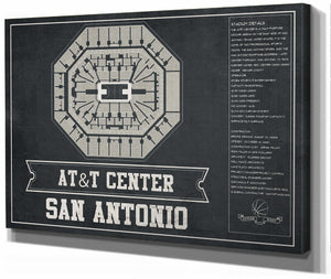 14" x 11" / Stretched Canvas Wrap Cutler West San Antonio Spurs - AT&T Center Vintage Basketball Blueprint NBA Team Color Print